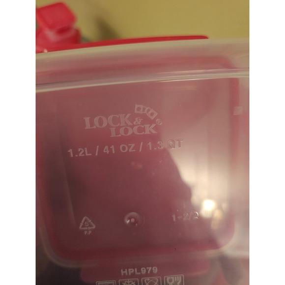 Lock&Lock Clear Plastic Pink Lids Storage Container Set Of 8 Nesting Handle - Picture 7 of 11